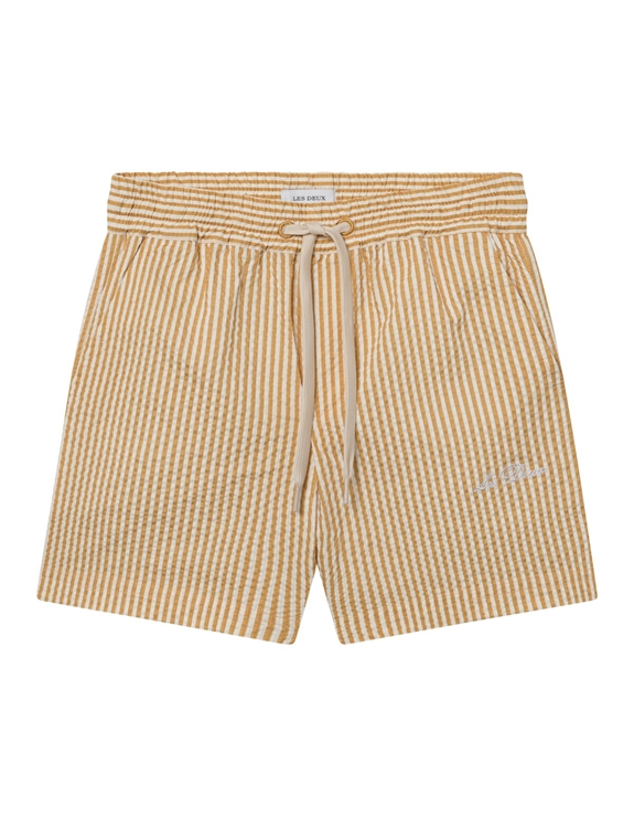 Les Deux Stan Stripe Seersucker Swim Shorts Kids - Mustard Yellow/Light Ivory